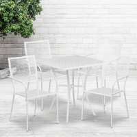 Flash Furniture CO-28SQ-02CHR4-WH-GG 28" Square Table Set with 4 Square Back Chairs in White